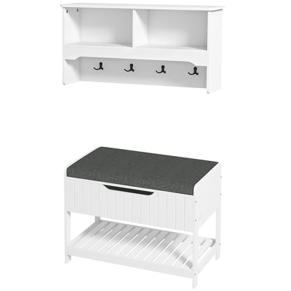 Wall Mounted Coat Rack with Shoe Storage Bench, Hall Tree and Bench, Clothes Hanger Rack with Shelves for Hallway White