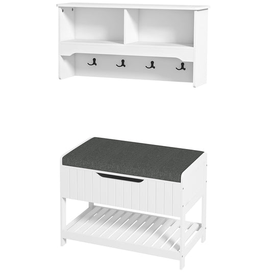 Wall Mounted Coat Rack with Shoe Storage Bench, Hall Tree and Bench, Clothes Hanger Rack with Shelves for Hallway White
