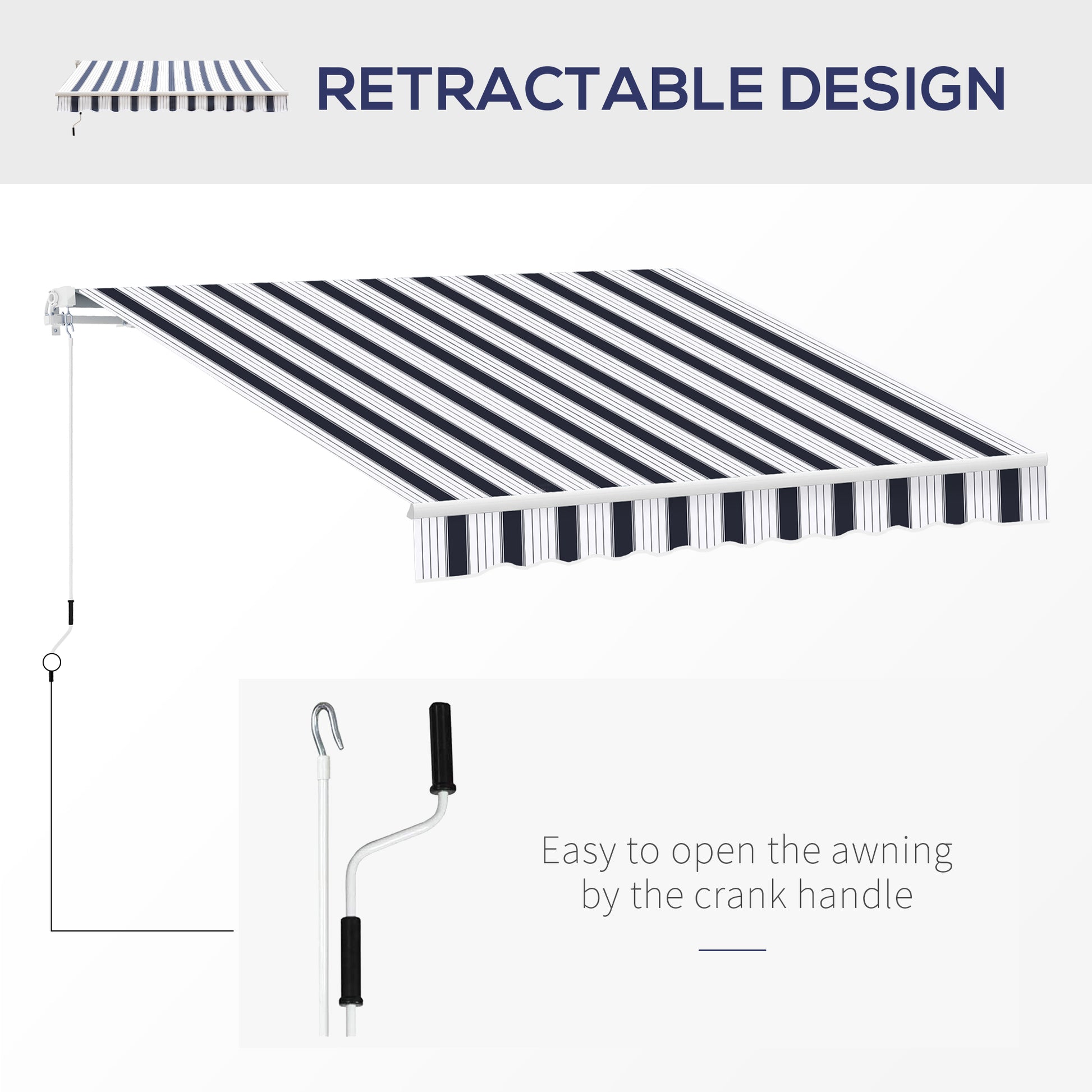 8' x 7' Retractable Awning, Patio Awnings, Sunshade Shelter with 280 g/m² UV & Water-Resistant Fabric and Aluminum Frame for Deck, Balcony, Yard, Blue and White