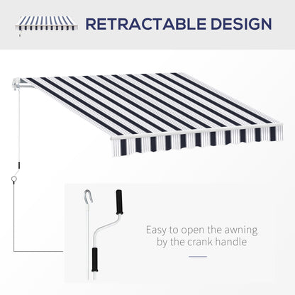 8' x 7' Retractable Awning, Patio Awnings, Sunshade Shelter with 280 g/m² UV & Water-Resistant Fabric and Aluminum Frame for Deck, Balcony, Yard, Blue and White