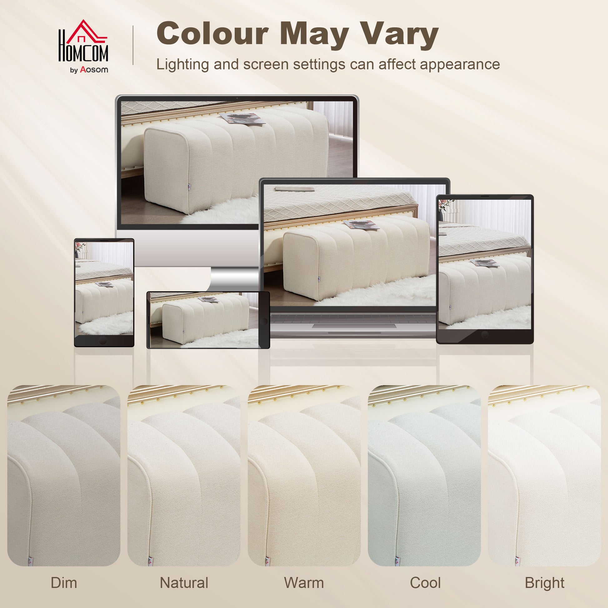 43" Upholstered Bedroom Bench Modern End of Bed Bench Load up to 485 lbs for Bedroom Hallway Living Room Cream White