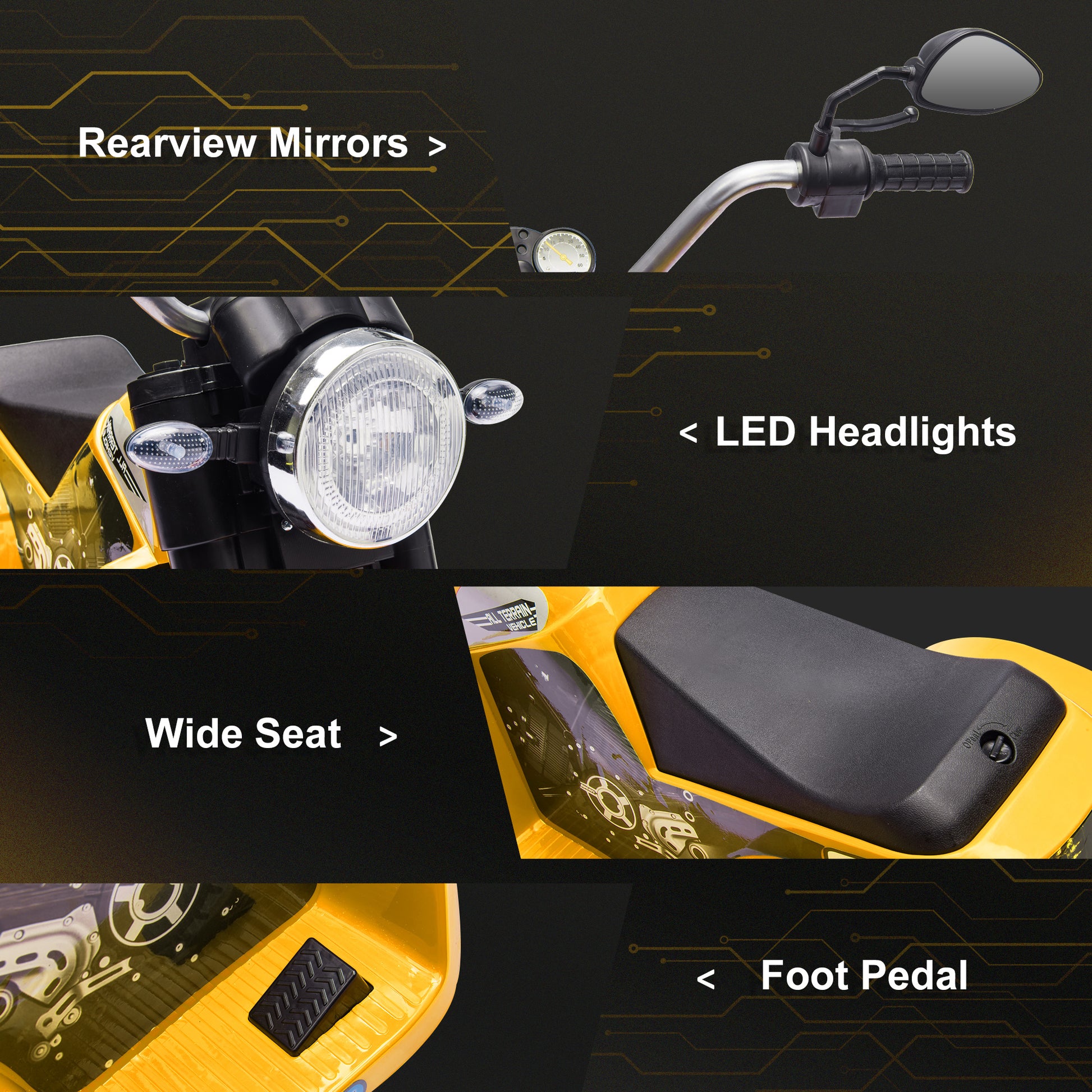 Aosom Kids Electric Motorcycle 6V Battery Powered Ride-On Dirt Bike 3-Wheels Motorbike Yellow