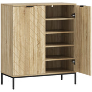 Shoe Storage Cabinet for 15 Pairs, Freestanding Shoe Cabinet with Doors and Adjustable Shelves for Hallway, Oak