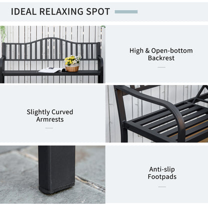 Metal Outdoor Bench with Liftable Middle Table, Patio Loveseat, Garden Bench for Lawn, Porch, Seats 2–3 People, Black