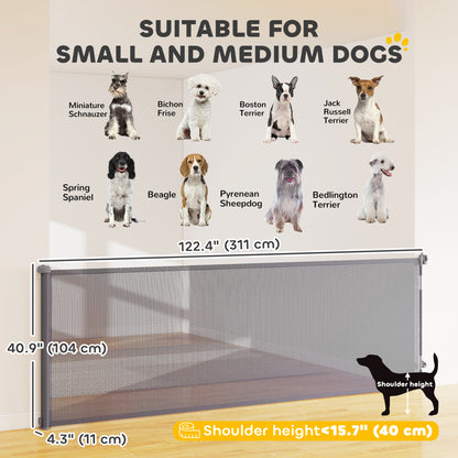 Retractable Dog Gate, 41" Tall, Extends to 122" Wide, Mesh Pet Gate with Single Hand Operation, for Stairs, Doorways