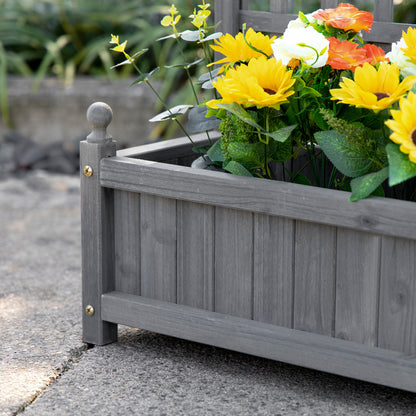 Raised Garden Bed with Trellis for Climbing Vines, 25.2" x 11" x 47.2" Wood Planter Box for Garden, Free Standing Flower Bed, Indoor Outdoor Display Rack, Grey