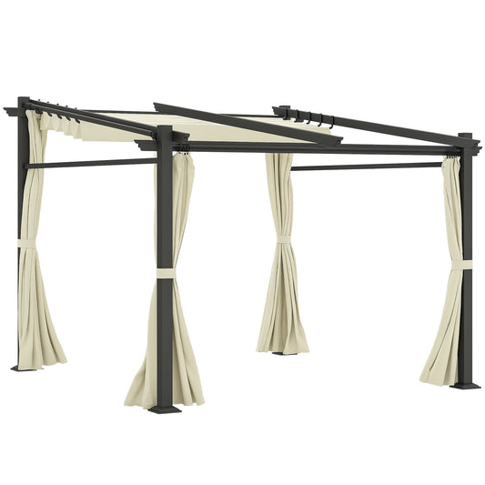 Metal Pergola with Sliding Roof Canopy, Retractable Pergola Canopy, 10' x 10', Beige