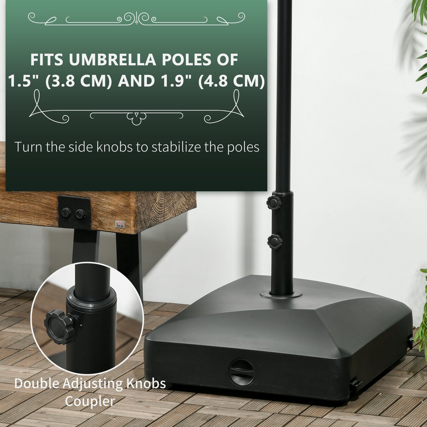 Filled Patio Umbrella Base with Wheels, 132 lb Heavy Duty Market Umbrella Stand for Outdoor, Garden, Backyard, Black