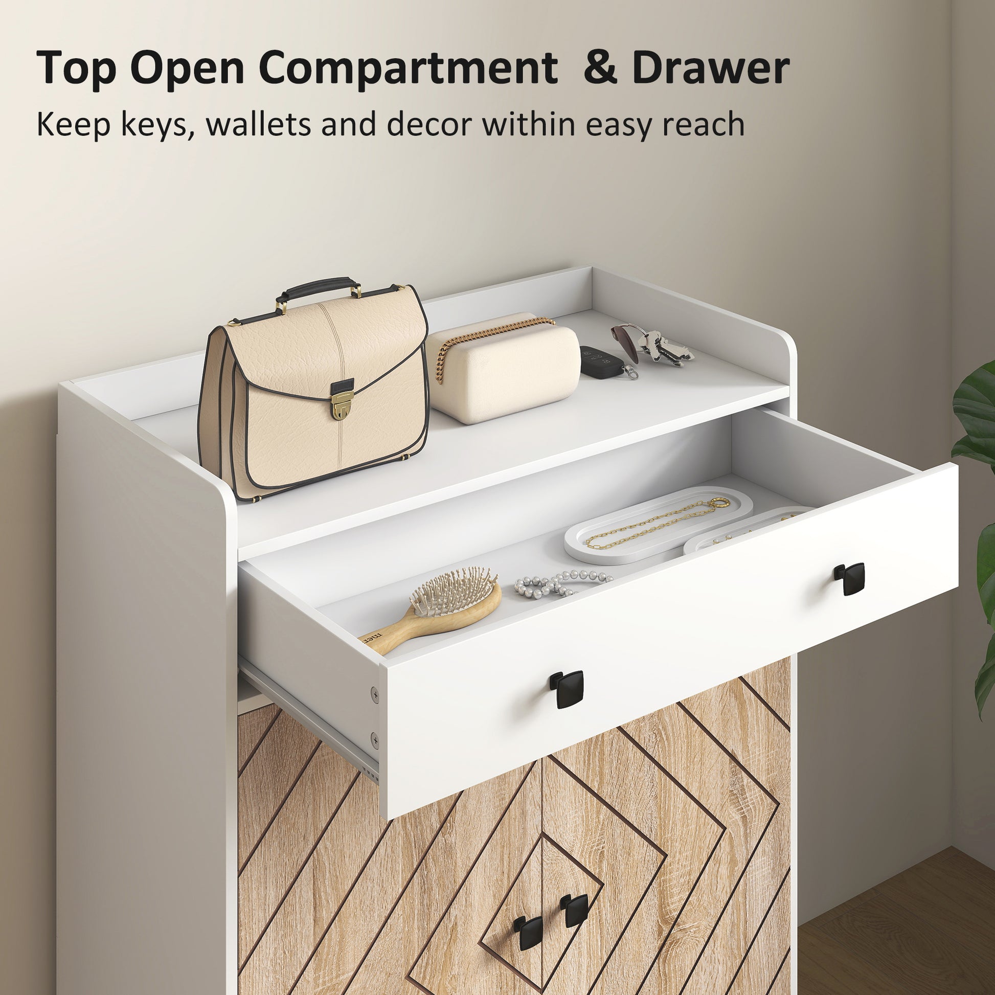 Shoe Cabinet for Entryway, Modern Shoe Storage Cabinet with Adjustable Shelves and Drawer for 12 Pairs, White