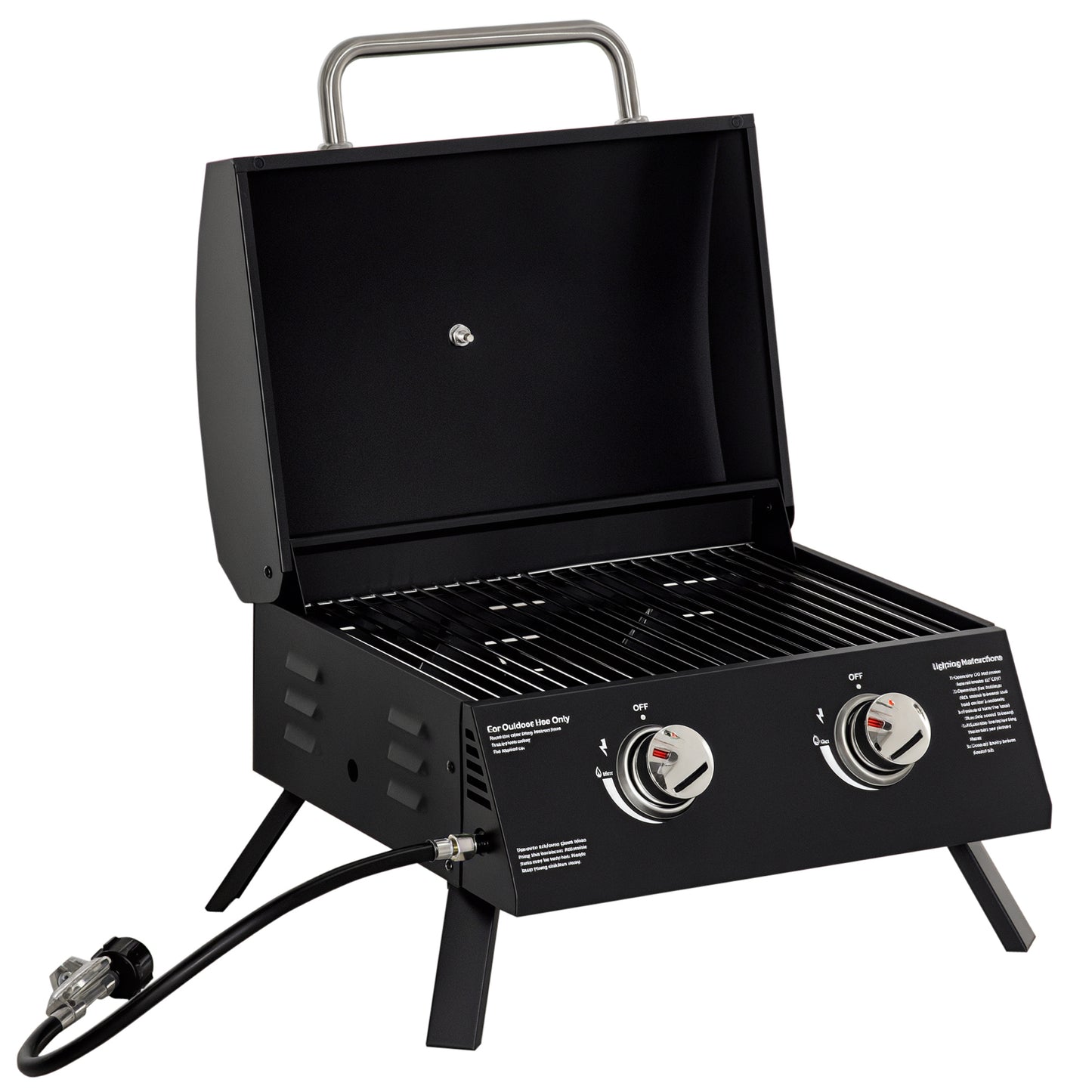2 Burner Propane Gas Grill, Outdoor Portable Tabletop BBQ with Foldable Legs, 10000 Each Burner, Lid, for Camping, Picnic, Backyard, Black