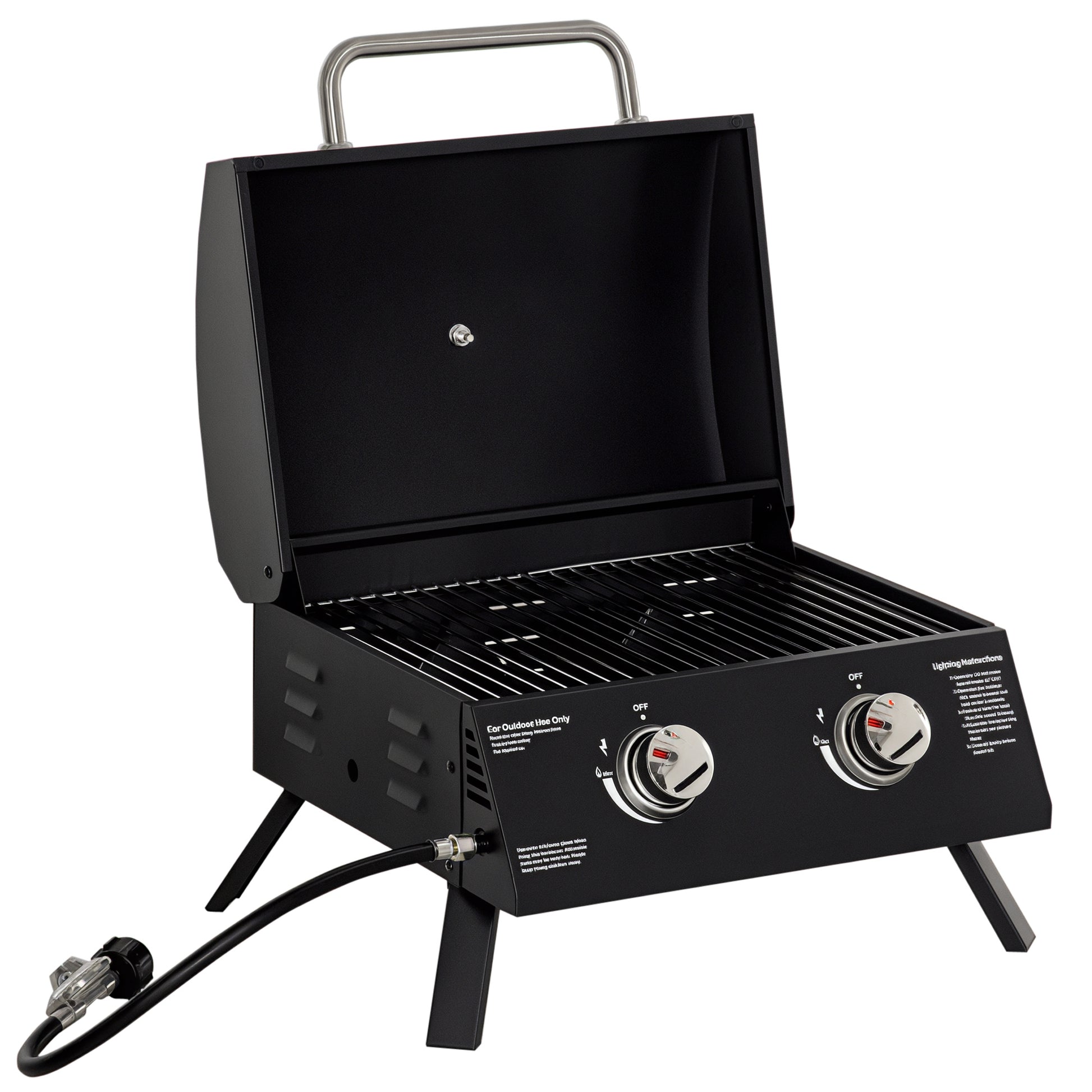 2 Burner Propane Gas Grill, Outdoor Portable Tabletop BBQ with Foldable Legs, 10000 Each Burner, Lid, for Camping, Picnic, Backyard, Black