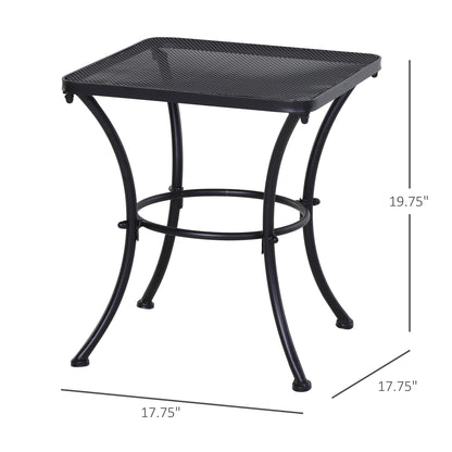 Square Outdoor Side Table, Metal Outdoor Patio Table, Garden Coffee Side Bistro Tables with Mesh Grid Top for Balcony, Porch, Backyard, 17.7" x 17.7" x 19.7", Black