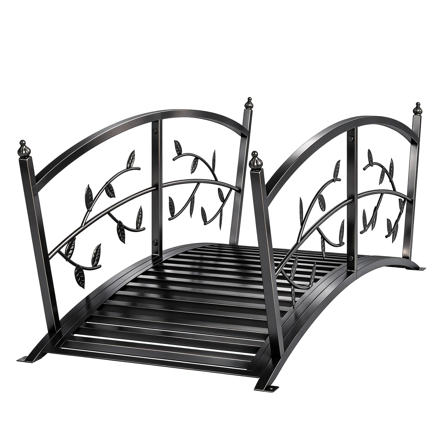 4 FT Metal Garden Bridge with Safety Railings, Outdoor Pond Bridge, Arch Decorative Footbridge for Creek Stream