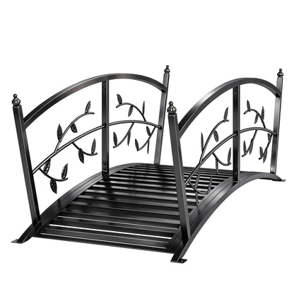 4 FT Metal Garden Bridge with Safety Railings, Outdoor Pond Bridge, Arch Decorative Footbridge for Creek Stream