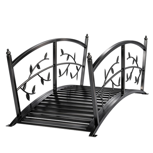 4 FT Metal Garden Bridge with Safety Railings, Outdoor Pond Bridge, Arch Decorative Footbridge for Creek Stream