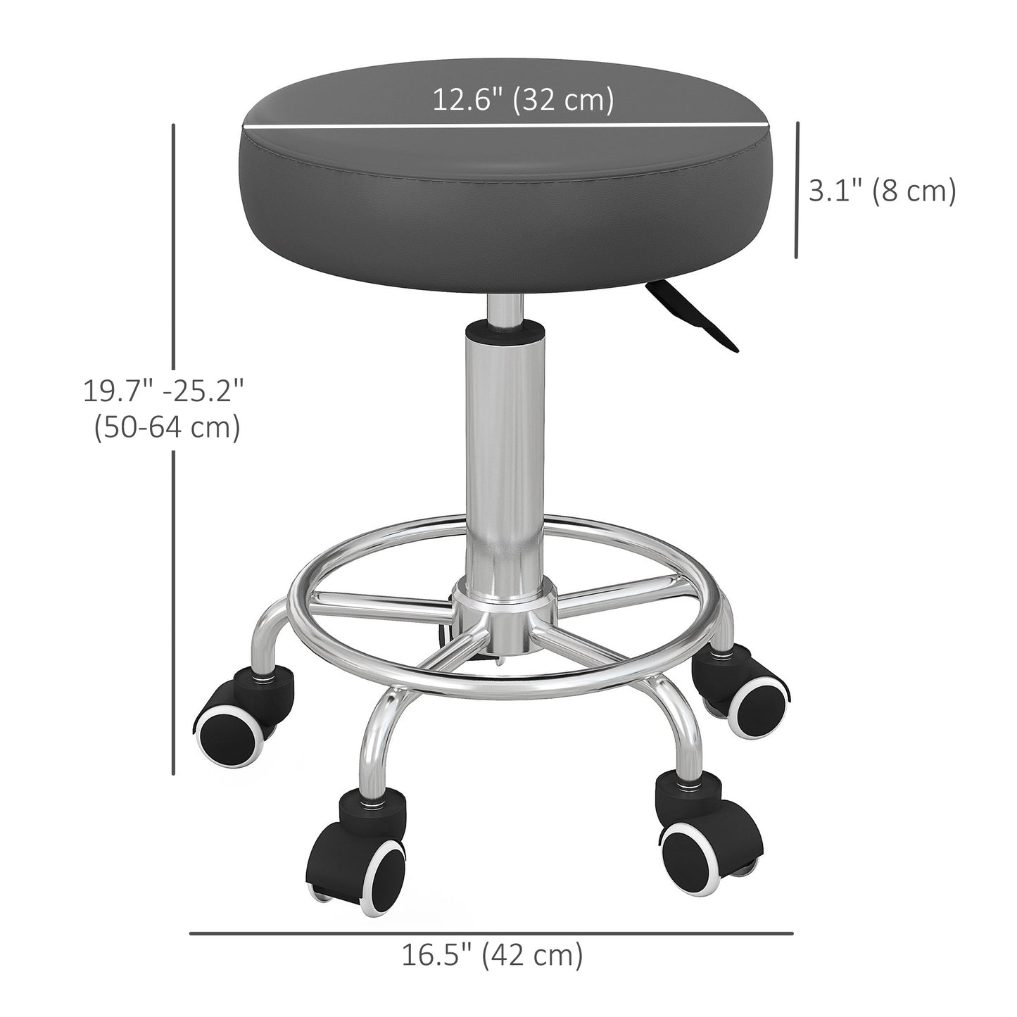 Salon Stool with Adjustable Height, PU Leather Barber Rolling Massage Tattoo Chair for Bar Beauty SPA, Grey