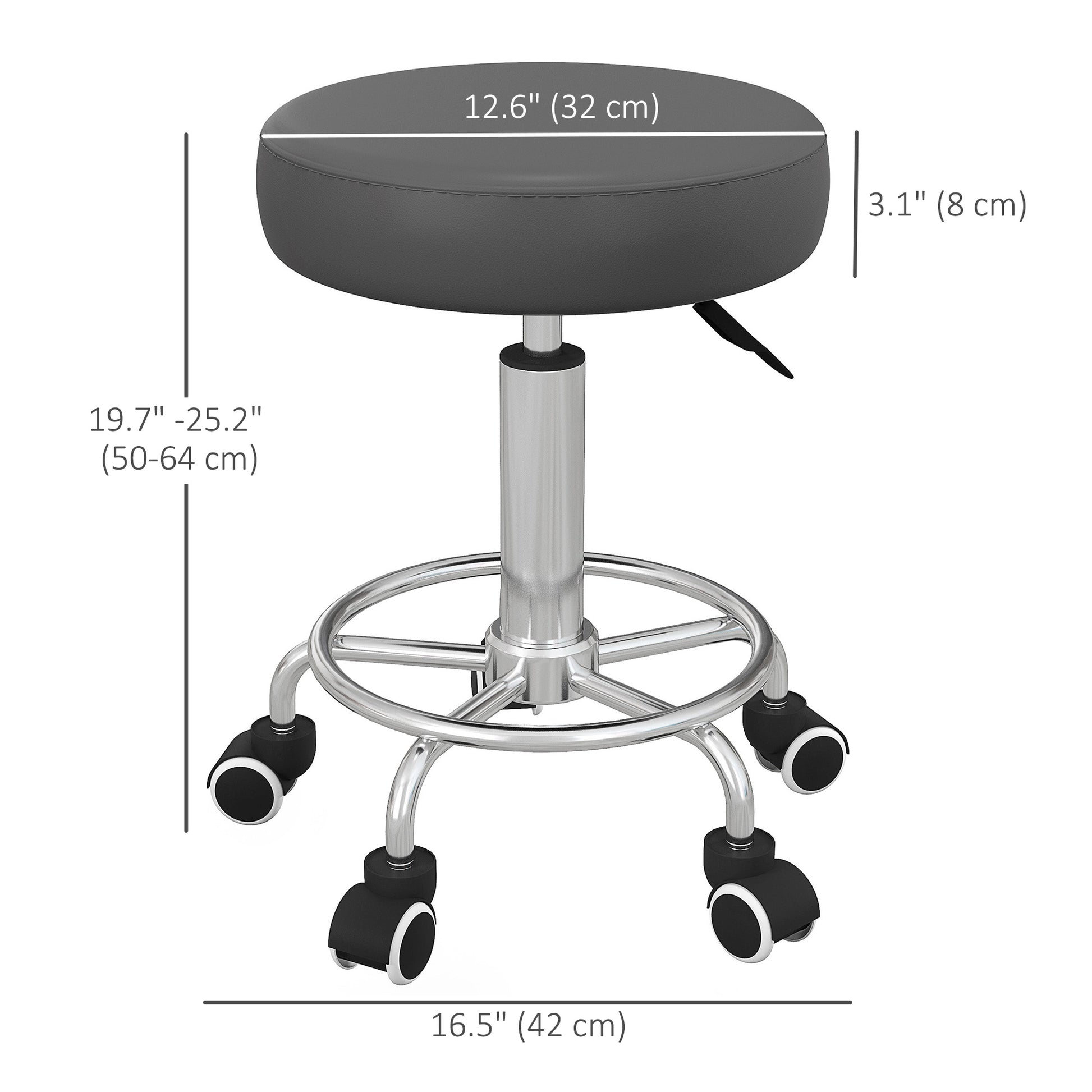 Salon Stool with Adjustable Height, PU Leather Barber Rolling Massage Tattoo Chair for Bar Beauty SPA, Grey