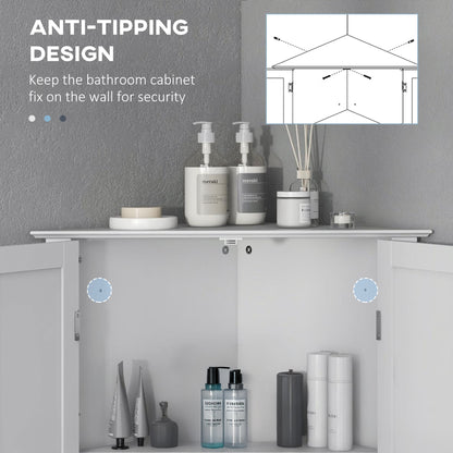 Modern Bathroom Storage Cabinet, Corner Cabinet with Doors, Bathroom Cabinet with Adjustable Shelf and Recessed Door, White