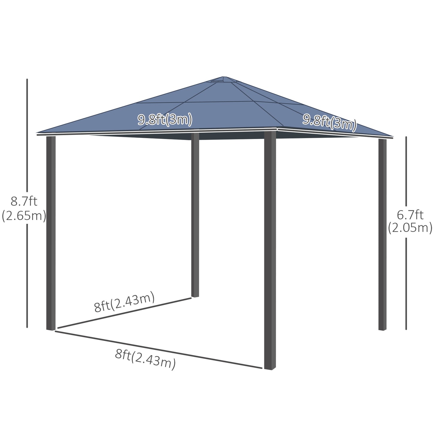 10x10ft Hardtop Gazebo with Aluminum Frame, Polycarbonate Gazebo Canopy with Curtains and Netting