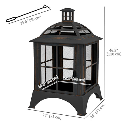 Wood-Burning Fire Pit, Chimney Style Firepit with Poker, 28" x 28", Black