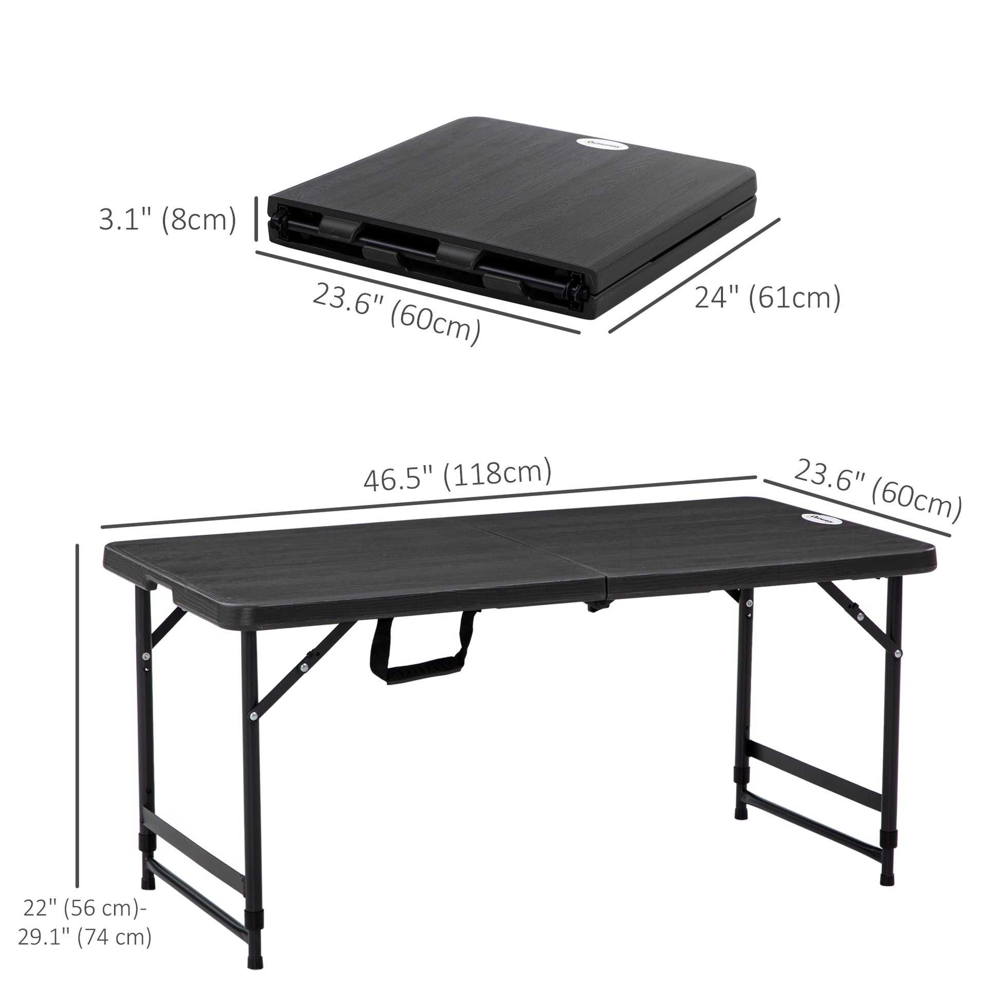 Foldable Patio Dining Table for 4, Height Adjustable Outdoor Table for Garden Lawn Backyard, Dark Grey