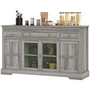 Dining Room Sideboard Buffet Cabinet with Storage, Coffee Bar Cabinet with Glass Doors and Adjustable Shelves, Weathered Grey Oak