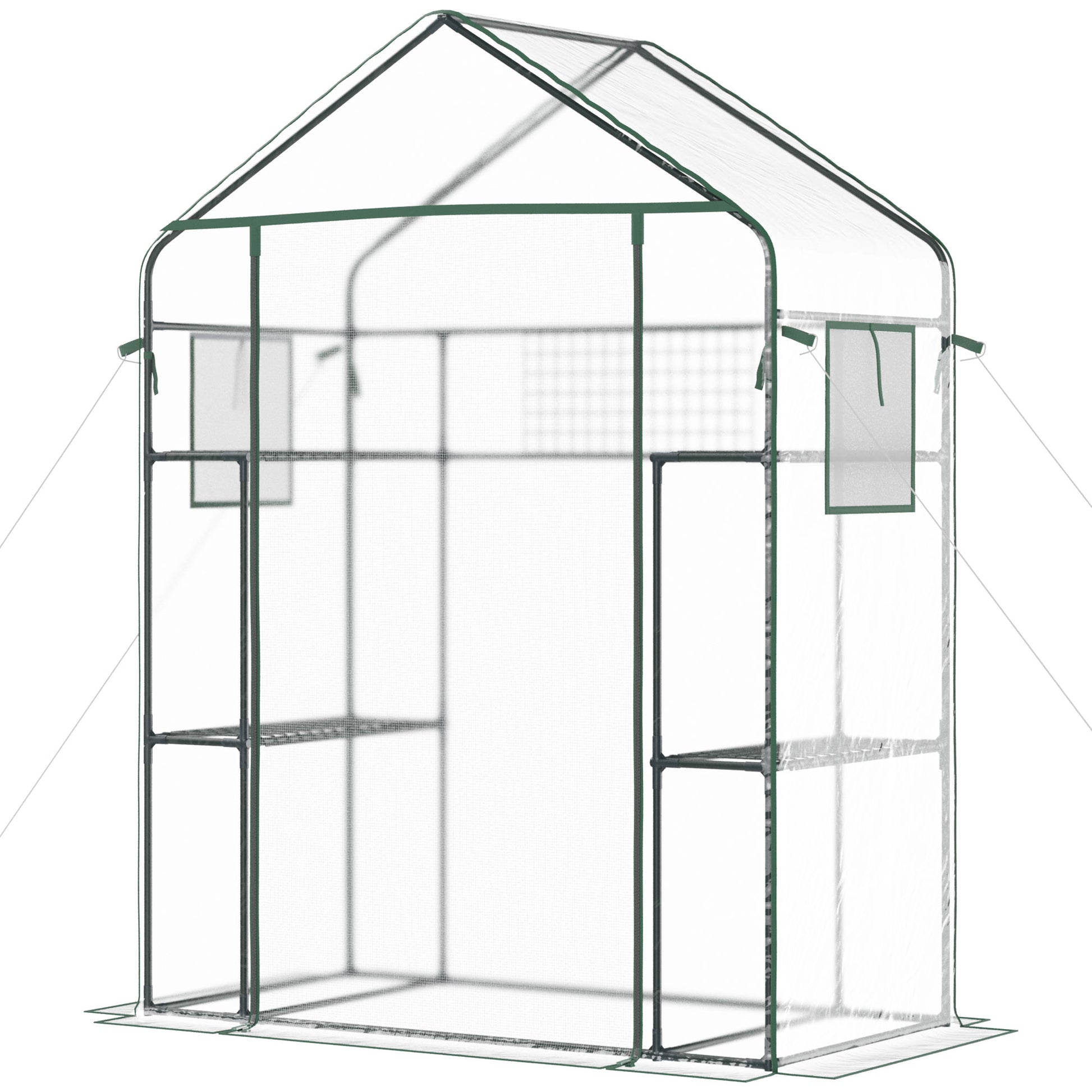 Walk-in Greenhouse with 4 Shelves, 56" x 29" x 77" Mini Greenhouse ,Roll-Up Door, Mesh Windows for Seedling, Flowers, Plant Growing, Clear