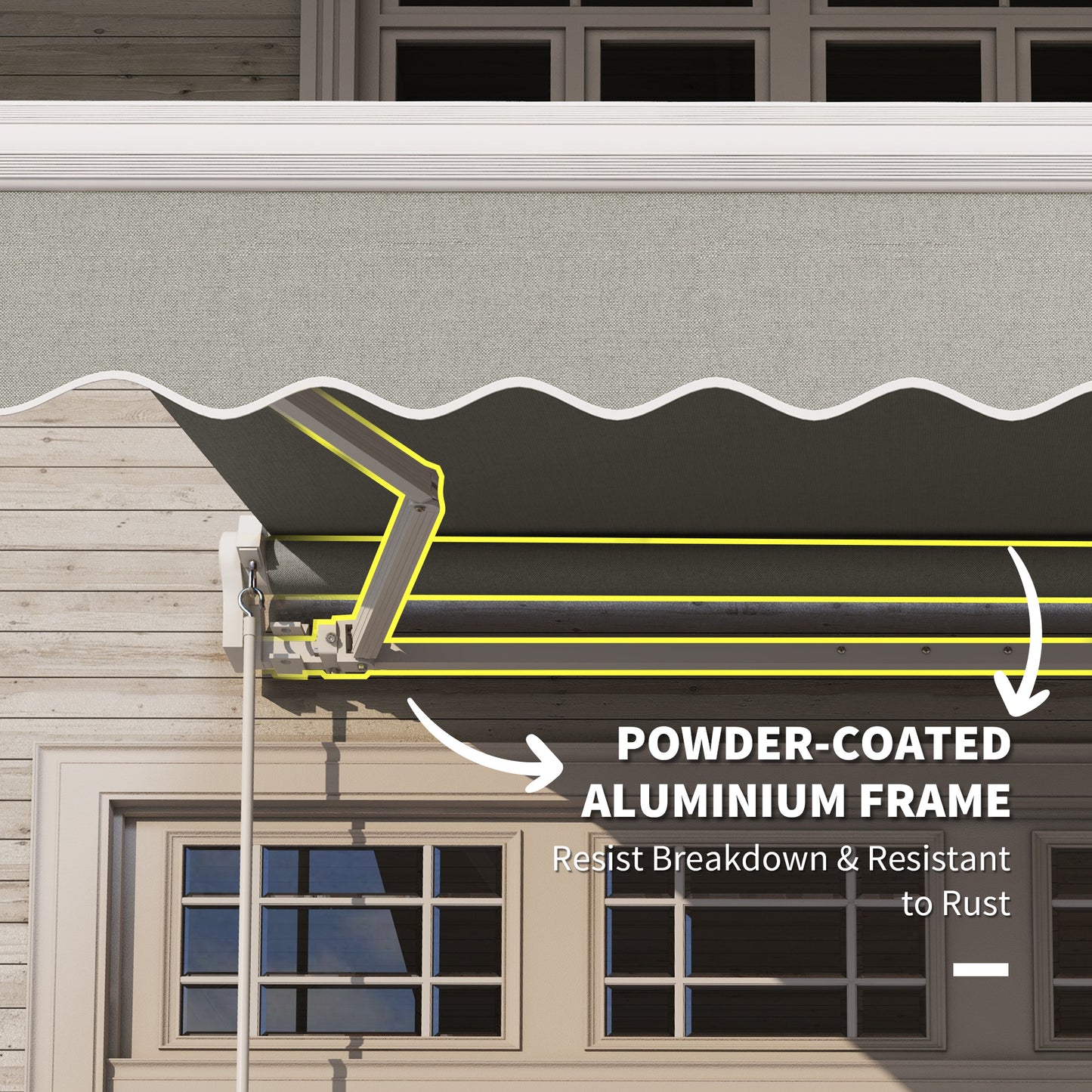 8'x7' Patio Awning Manual Retractable Sun Shade Outdoor Deck Canopy Shelter, Light Grey