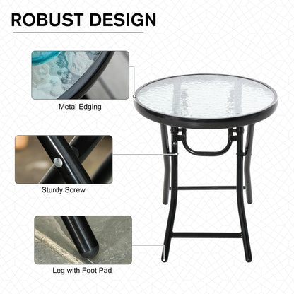 Φ18" Round Patio Table, Folding Coffee Table with Tempered Glass Tabletop for Patio, Balcony, Backyard