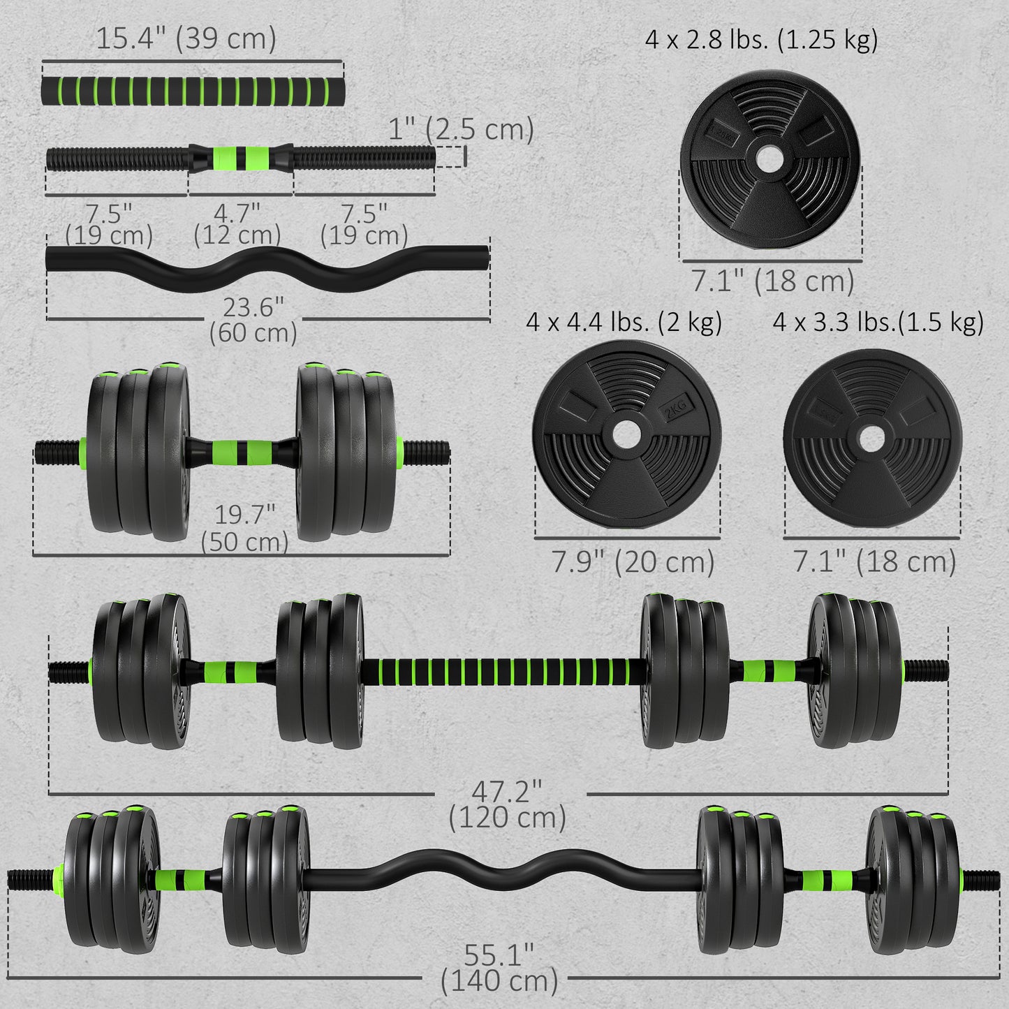 Soozier Adjustable Dumbbell Set, 3 in 1 Weights Dumbbells Set for Home Gym, 44lb Free Weights with Connector and Non-Slip Grip