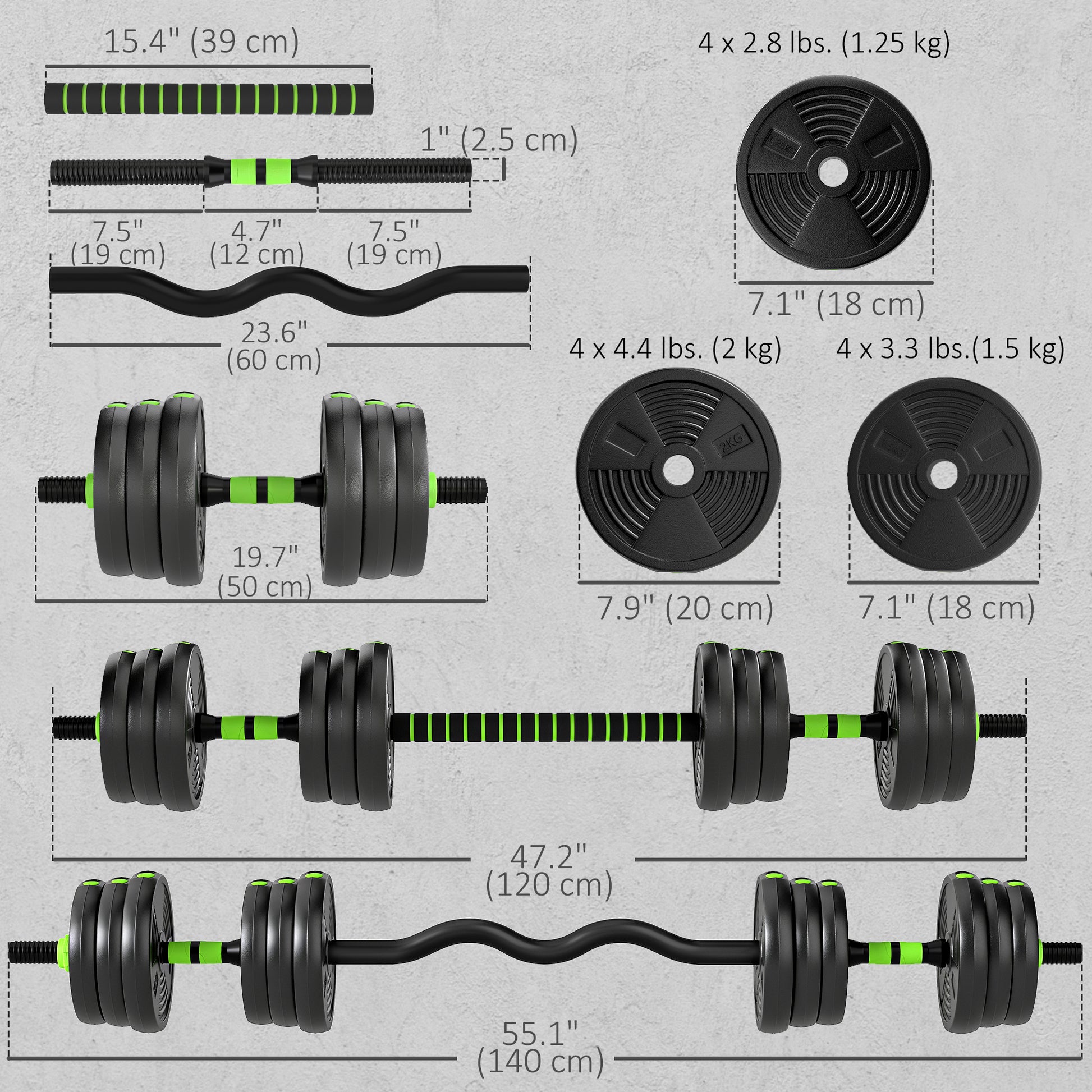 Soozier Adjustable Dumbbell Set, 3 in 1 Weights Dumbbells Set for Home Gym, 44lb Free Weights with Connector and Non-Slip Grip