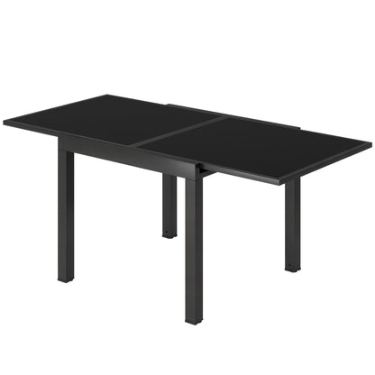 Aluminum Expandable Outdoor Dining Table with Tempered Glass Tabletop and Aluminum Frame, for Garden, Backyard, Black