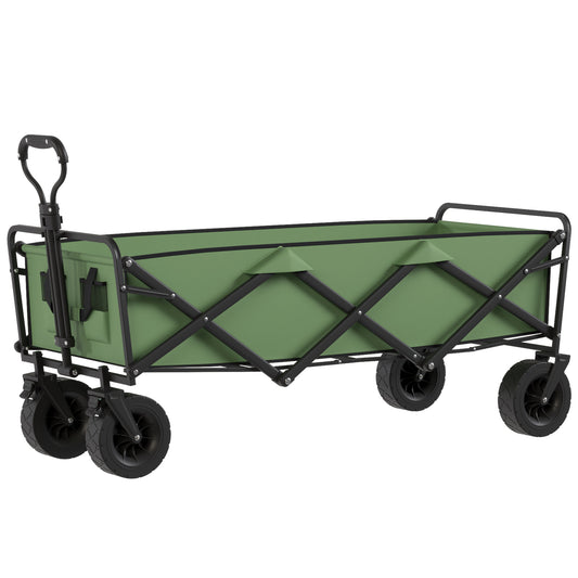 130L Folding Garden Cart with Wheels, Heavy-Duty Collapsible Wagon with Brakes, Green