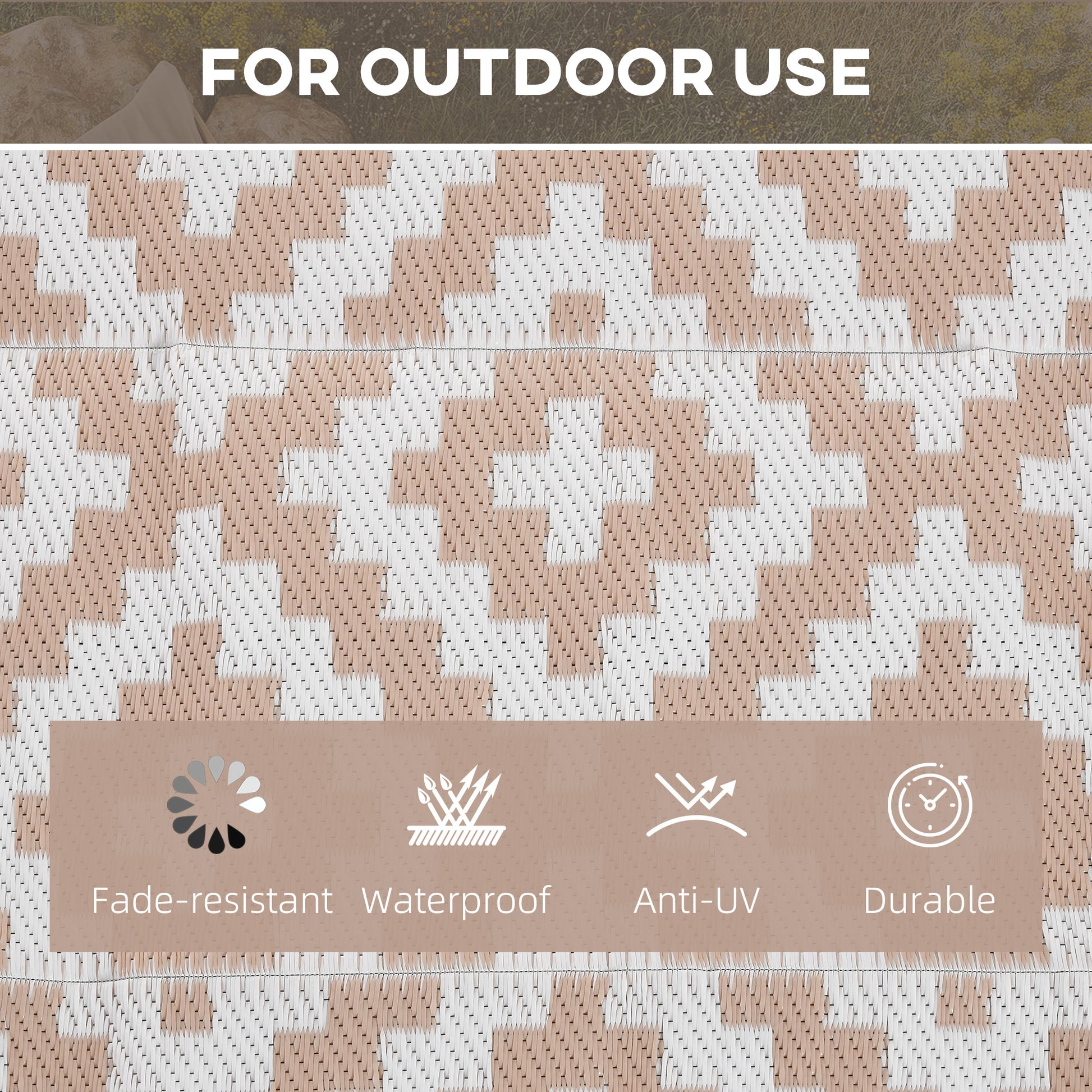 Reversible Outdoor RV Rug, Patio Floor Mat, 6' x 9' Plastic Straw Rug for Backyard, Deck, Beach, Camping, Coffee & White