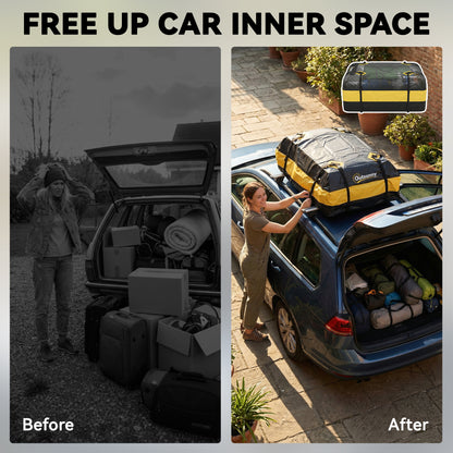 Rooftop Cargo Carrier, 15 Cubic Feet Waterproof Soft-Shell Car Roof Storage Bag with Door Hooks, Anti-Slip Mat