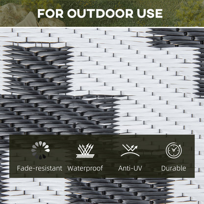 Reversible Outdoor RV Rug, Patio Floor Mat, 6' x 9' Plastic Straw Rug for Backyard, Deck, Beach, Camping, Black & White