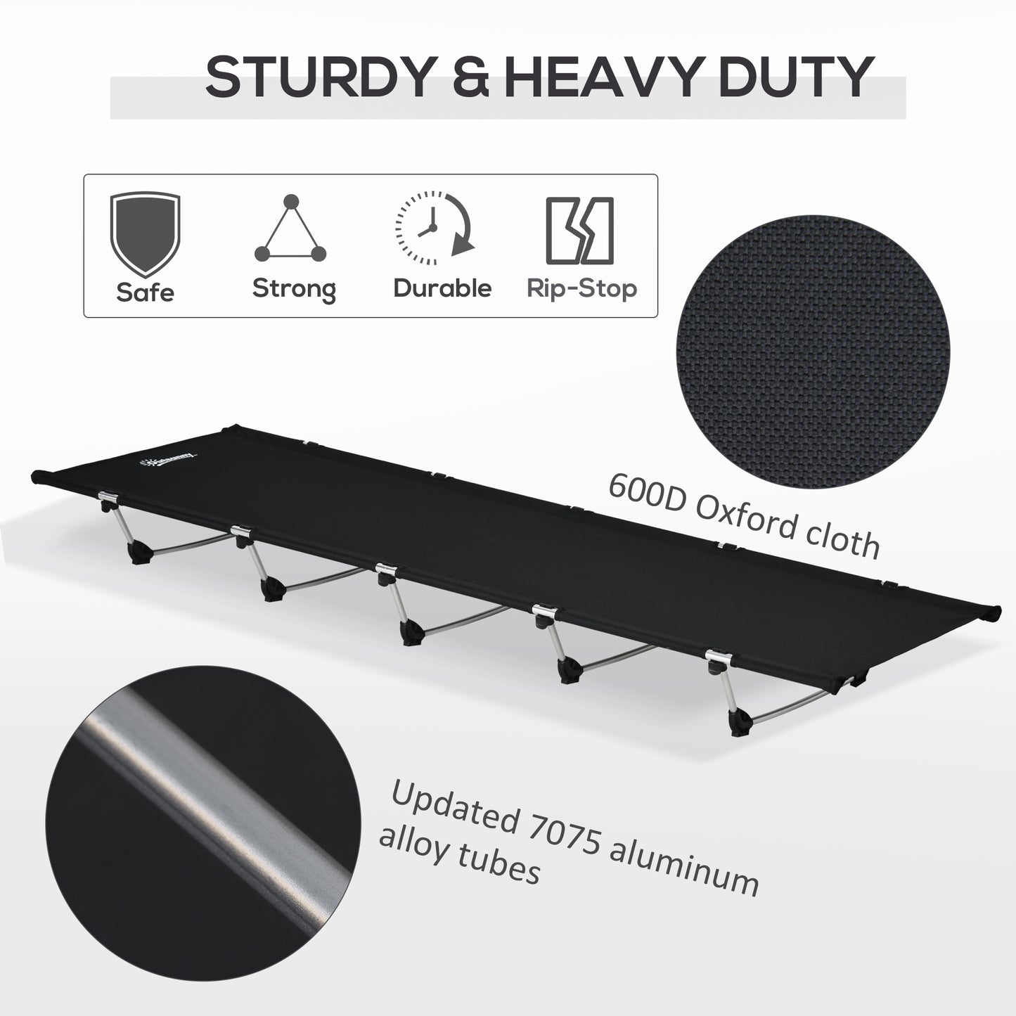 Lightweight Camping Cot, Aluminium Portable Folding Bed w/ Strong Support 331 lbs and Carry Bag for Camping, Black
