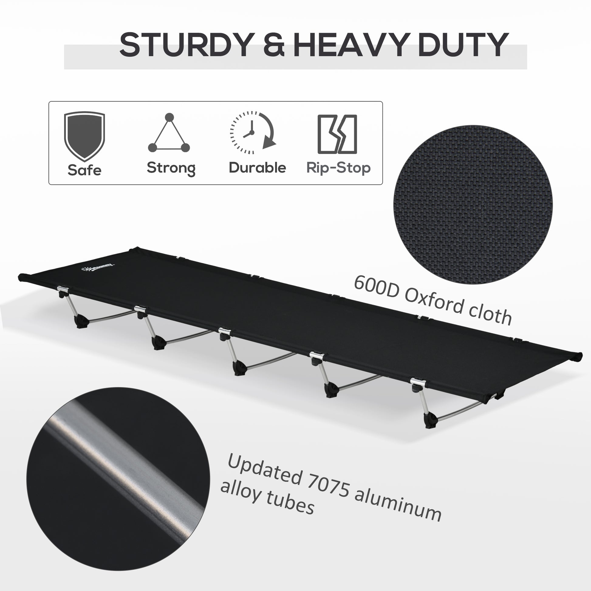 Lightweight Camping Cot, Aluminium Portable Folding Bed w/ Strong Support 331 lbs and Carry Bag for Camping, Black