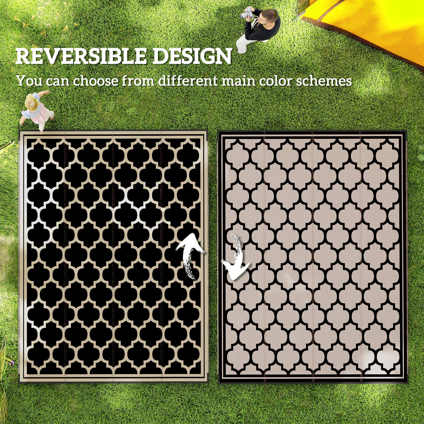 9'x12' Reversible Outdoor RV Rug, Patio Floor Mat, Plastic Straw Rug for Backyard, Deck, Beach, Camping, Black