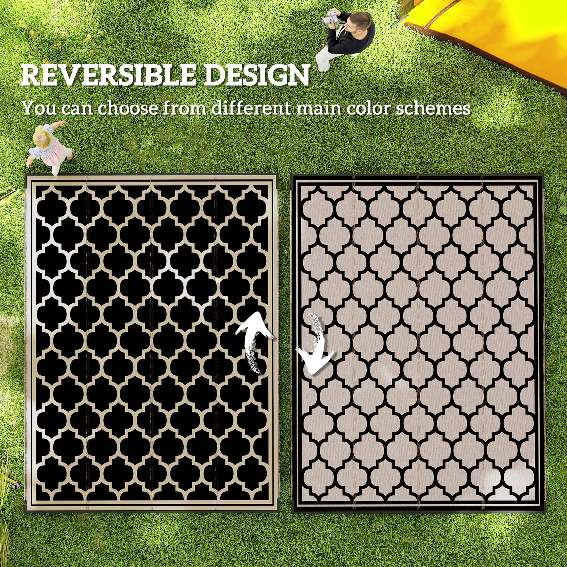 9'x12' Reversible Outdoor RV Rug, Patio Floor Mat, Plastic Straw Rug for Backyard, Deck, Beach, Camping, Black