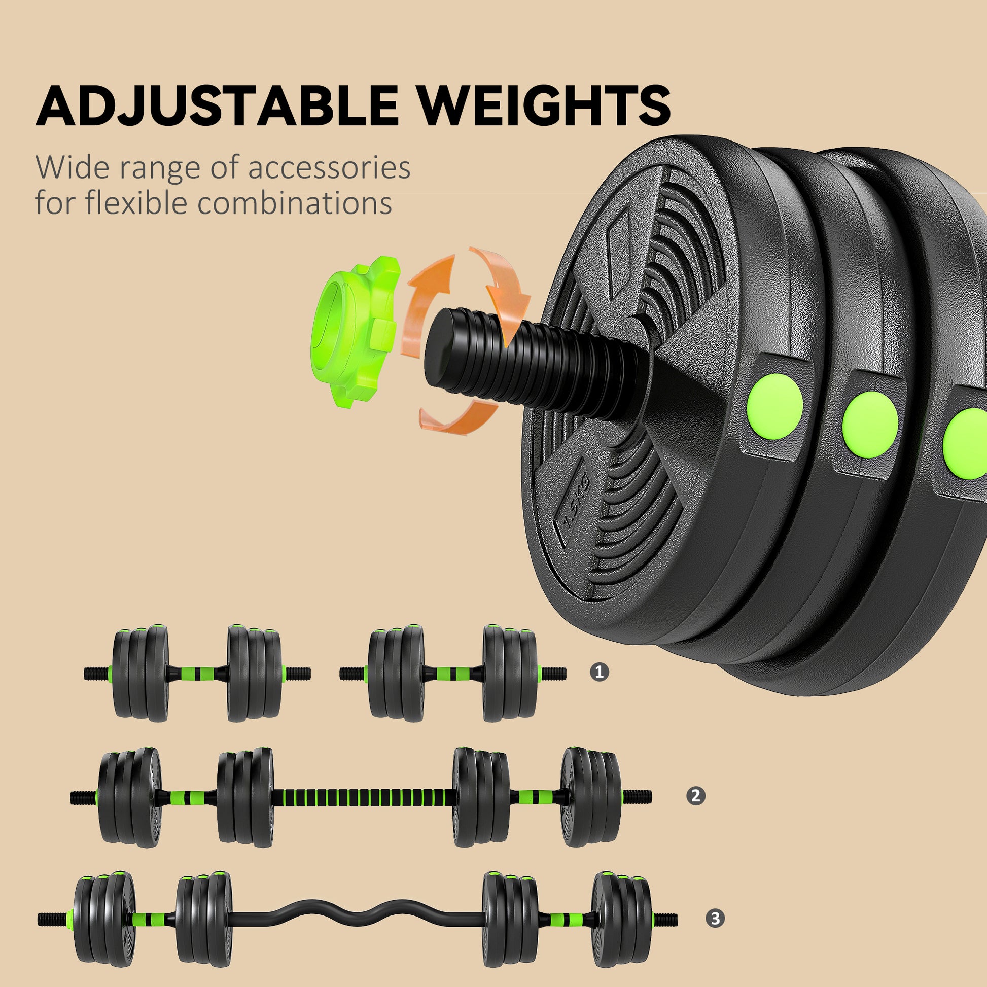 Soozier Adjustable Dumbbell Set, 3 in 1 Weights Dumbbells Set for Home Gym, 44lb Free Weights with Connector and Non-Slip Grip