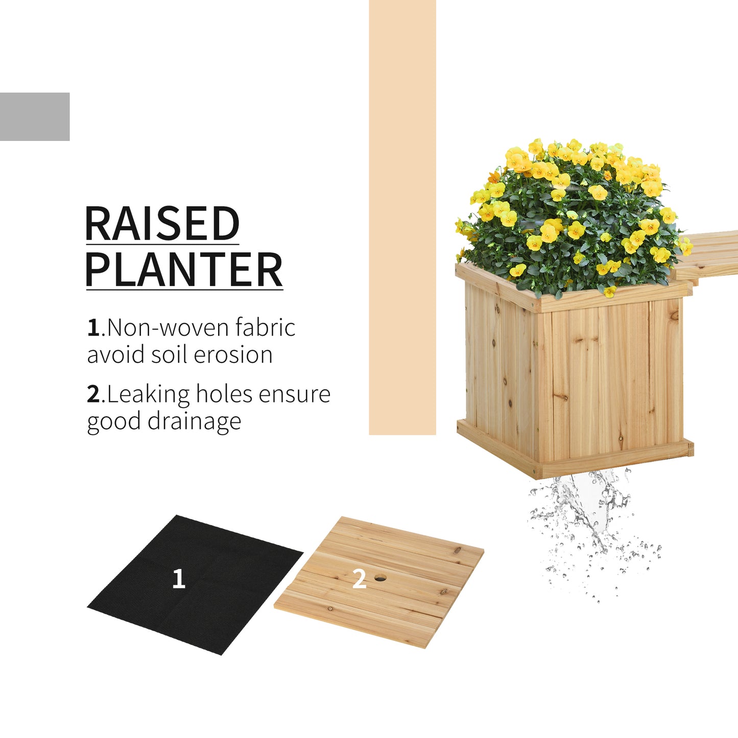Garden Planter with Raised Garden Bed Bench for Patio Park, 69.25" x 15" x 15.75", Natural