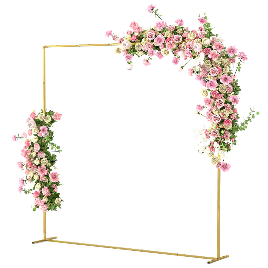 Wedding Arch Backdrop Stand, Square Wedding Arch with U-shaped Stakes, 6.6 FT Gold Metal Arch Frame