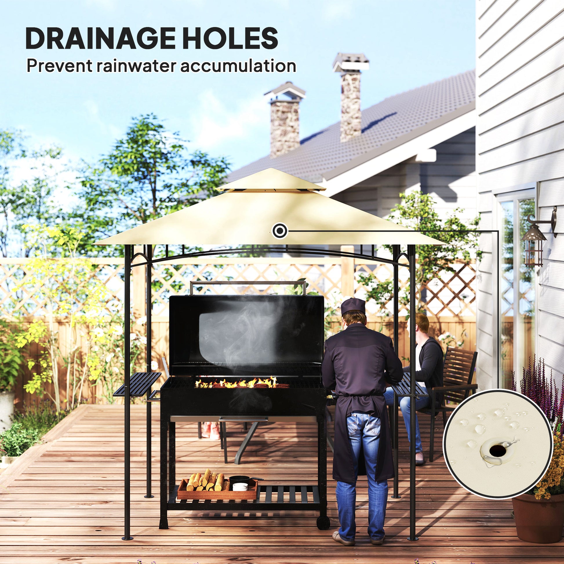 8' x 5' Outdoor Grill Gazebo, Double Tiered Barbecue Grill Gazebo Shelter with 2 Side Shelves, Hooks, Beige