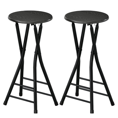 Set of 2 Foldable Barstools, Counter Height Bar Stools with Footrest and Steel Legs for Kitchen Island, Black