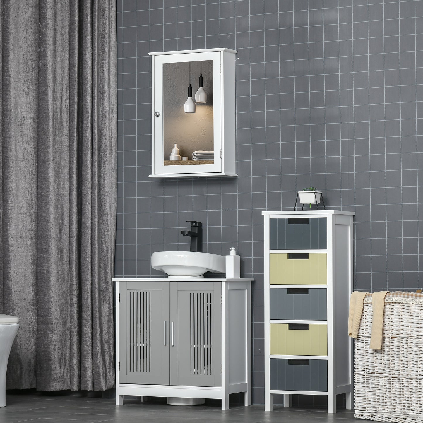 Bathroom Mirror Cabinet, Wall Mounted Medicine Cabinet with Door and Shelves, White