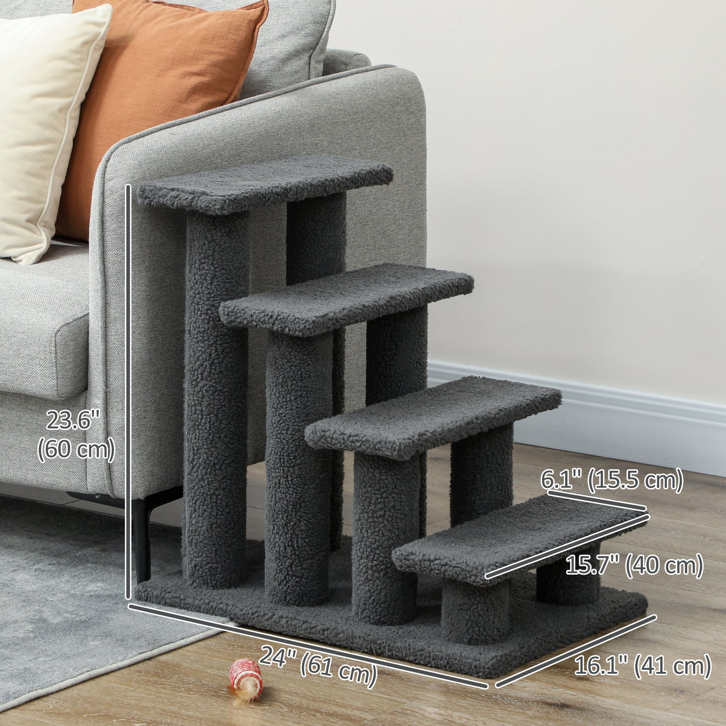 23.5" 4 Tier Pet Stairs Dog Cat Step Scratch Post Furniture, Dark Grey