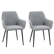 Dining Chairs Set of 2, Upholstered Linen Fabric Accent Chairs with Metal Legs, Light Grey