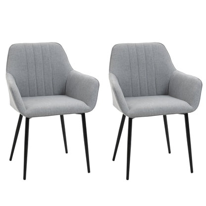 Dining Chairs Set of 2, Upholstered Linen Fabric Accent Chairs with Metal Legs, Light Grey