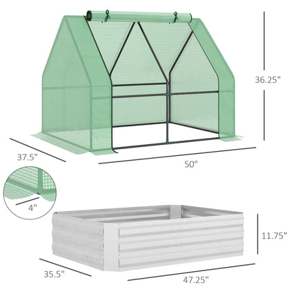 Steel Outdoor Raised Garden Bed with Greenhouse,Cover, Roll Up Door, Dual Use, 50"x37.4"x36.2", Green